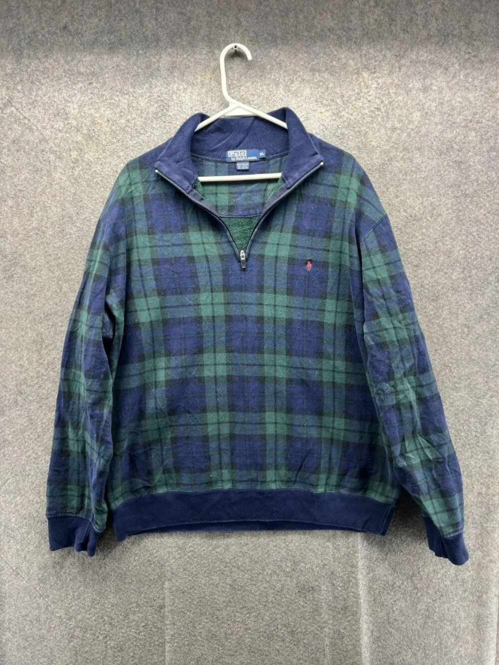 Polo By Ralph Lauren Sweater Mens XL Blue Tartan Plaid Pullover BlackWatch